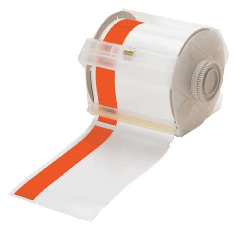 Brady 113162 GlobalMark 100' de longitud x 4" con 1 pulgada, vinilo B-595, blanco y naranja cinta para hacer etiquetas industriales para interiores y exteriores