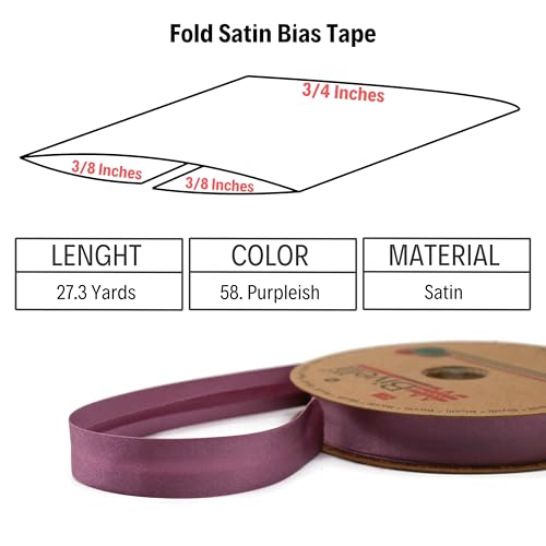 Image of Fold Satin Bias Tape - 99+ Colors - 3 /4 Inches Wide - 27 Yards - Fold Satin Binding Bias Ribbon Fabric Piping Bias Binding Tape for Sewing Clothing DIY (58. Purpleish) BYS58
