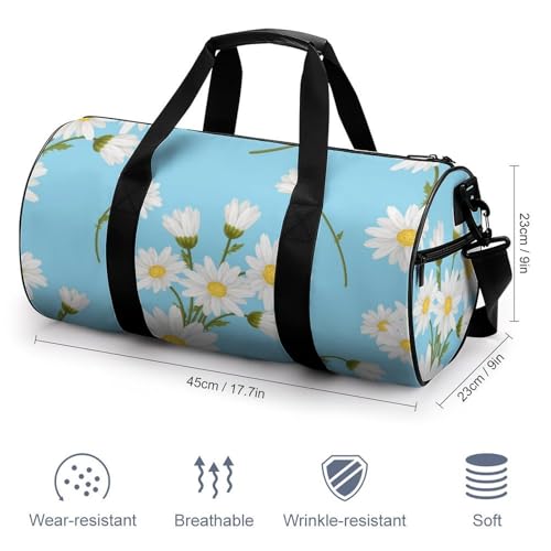 Duffel bag de camping et randonnée fleur blanche bleue