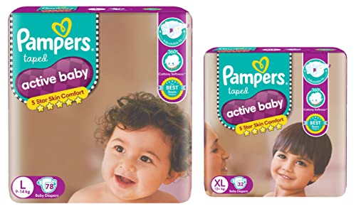Image of Pampers Active Baby Diapers, Large, 78 Count & Pampers Active Baby Diapers, XL, 32 Count