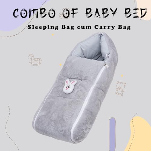 Image of VoiDrop Baby Carry Bed Cum Sleeping Bag 2 in 1 for New Born Babies (0-12 Months) Baby Fur Material Portable Travelling Bed for Infants (Velvet-Grey)