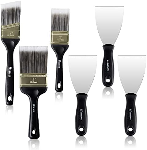 HANSOM Putty Knife Paint Brushes Set 6PCS,Stainless Steel Paint Scraper Work with Professional Paint Brush is Perfect.