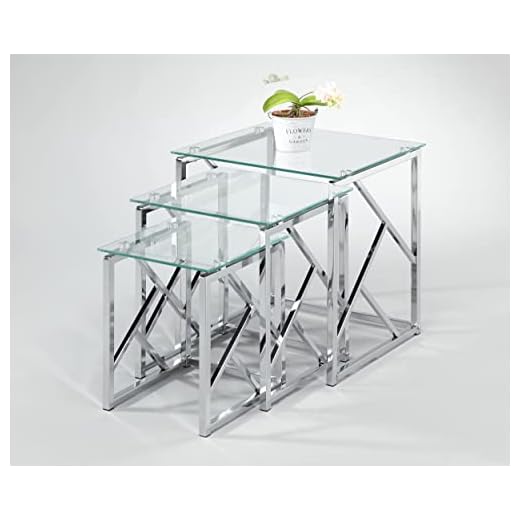 Baby Snooze Modern Nest of Tables Myla End Table Side Table Stackable Clear Glass Metal Frame living room side display table (Clear)