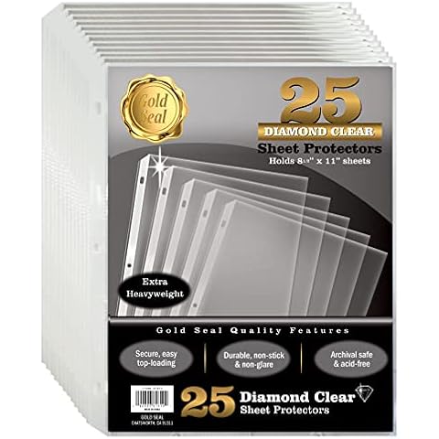 GOLD SEAL 25 Count Diamond Clear Extra Heavyweight Sheet Protectors, 4 mils Strong,8.5 x 11, Top Load, 25 Pack Cover