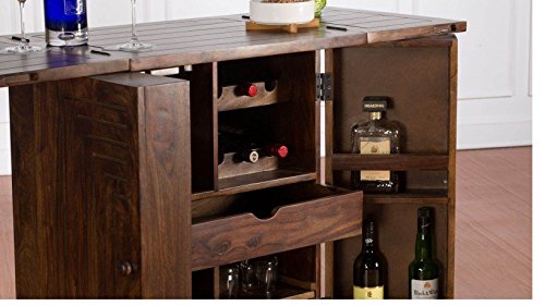 Image of MADE WOOD Sheesham Wood Home Bar Cabinet | Wooden Bar Unit with Storage Wine Rack & Glass Holder | Living Room Bar Furniture with Drawer & Doors | Provincial Teak Finish