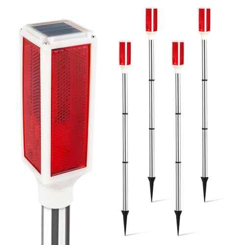 Aolyty Solar Lights Outdoor, Waterproof Driveway Markers Reflective Warning Flash Light 2 Lighting Modes, LED Caution Light 30 Inches for Parking Lots, Yard, Road Safety, Stop Sign