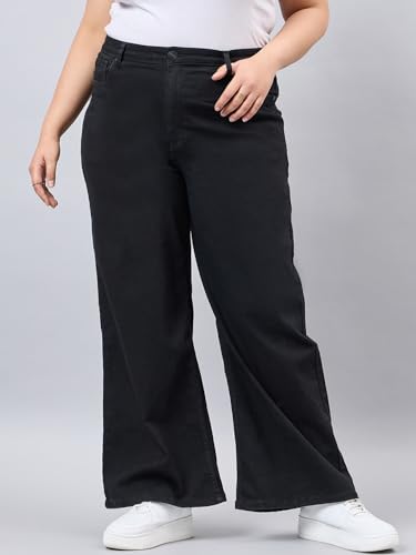 Image of Style Quotient Women Plus Size Black Wide Leg High Rise Stretchable Jeans