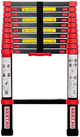 BEETRO 10.5 ft Aluminum Telescoping Ladder, Extension Folding Ladder, Multipurpose Ladder for Roofing Business, Outdoor Working, Household Use and More, 330lb Capacity, Red