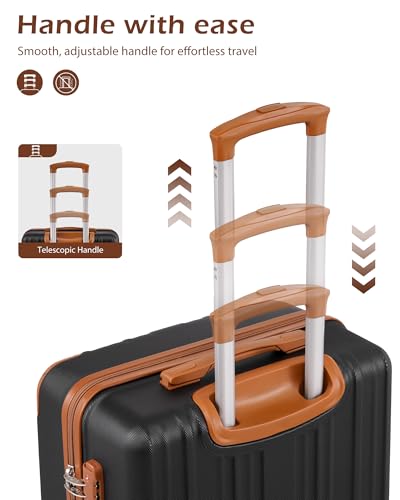 Image of Coolife Luggage, Suitcase with Durable and Lightweight, Large Checked Luggage with ABS Hardshell Expandable, Dual Spinner Wheels, TSA Lock, and YKK Zipper (apricot black, L(28in))
