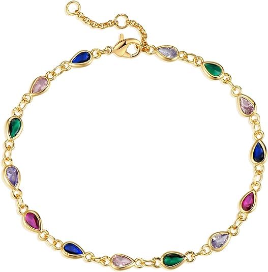 Jenosy Bunte Teardrop Armband Damen Gold 14K Vergoldet CZ Ketten Armband für Frauen Mädchen Schmuck