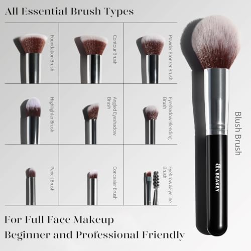 Image of BEAKEY Makeup Brushes Set Premium Foundation Concealer Blush Bronzer Eye Shadow 10+2 PCS Brushes & Blender Sponges with Portable Makeup Bag