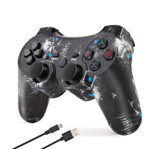 citnh wireless controller for ps3， 6-Axis High-Performance Motion Sense Dual Vibration Upgraded Gaming Controller，Perfectly adapted to ps3 and computer pc (skull blue)