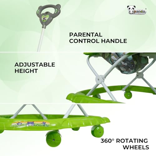 Image of Panda Baby Products Walker with Push Handle, Musical Toys & Adjustable Height - Safe & Comfortable Learning Walker for Babies (6-18 Months) (Green, 111 Baby Walker)