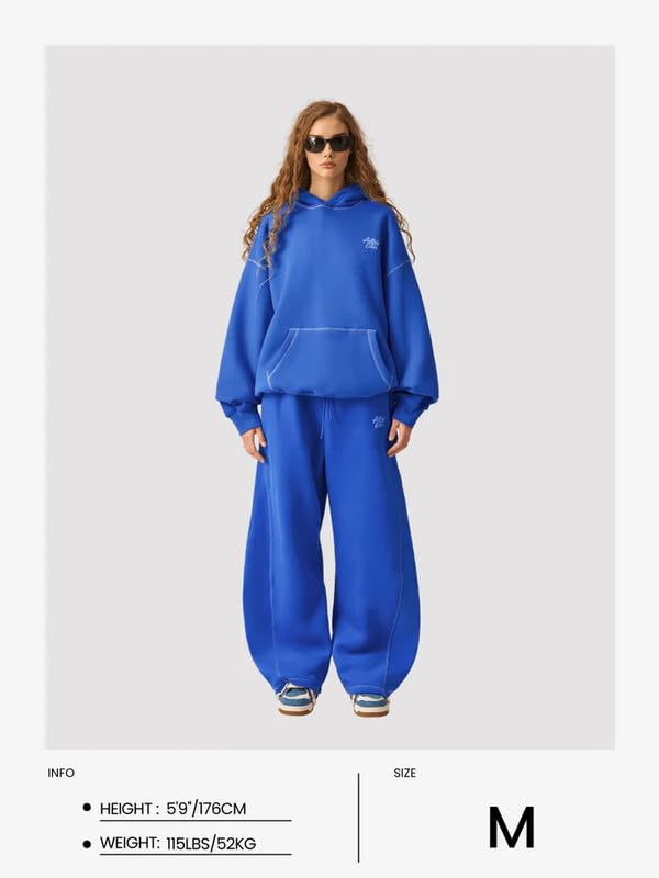 Aelfric Eden Baggy męski dres do joggingu, oversize, damski dres treningowy, basic, unisex, bluza z kapturem, Y2K, strój rekreacyjny, sportowy strój sportowy z szerokimi nogawkami, spodnie do biegania