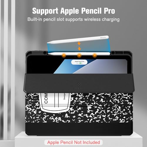 Image of Fintie Hybrid Slim Case for iPad Air 13-inch (M2) 2024, [Built-in Pencil Holder] Shockproof Cover with Clear Transparent Back Shell, composition book