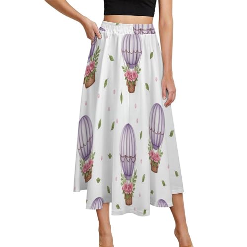 RUVSOLI Purple Air Balloon Skirts for Women Midi Skirts Pleated