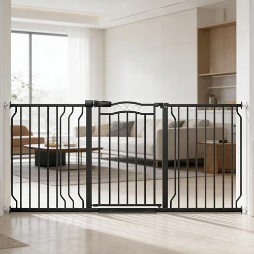 62.5'-71.6' Extra Wide Baby Gate for Doorways No Drill, Pressure Mounted Dog Gate Indoor, Walk Thru Pet Gate for Cat Dog Child,Pet Gates for The House Doorway Black