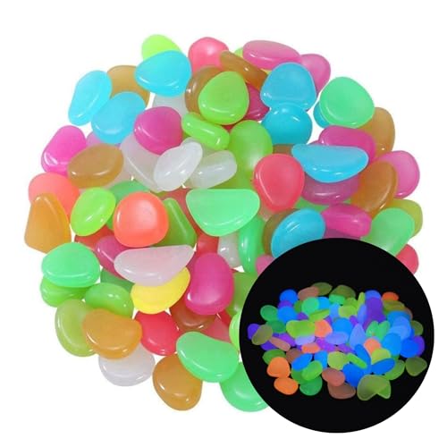 Image of 200 Radium Glossy Stone Decorative Aquarium and Vase Fillers Pebbles for Garden Home in Dark Glowing Stepping Glows The Night Rocks (Multicolor)