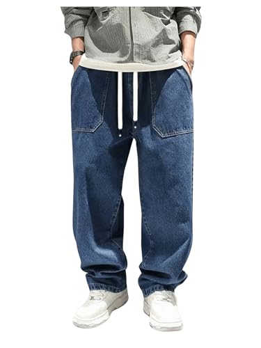 OYOANGLE Boy's Cargo Jeans Elastic Drawstring Waist Tapered Denim Pants with Pocket