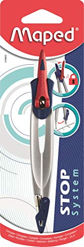 Maped - Compas Maped Stop System - Système de Verrouillage Breveté - Tracé Parfait - Compas Mine Avec Sécurité Protège Pointe Sèche et Mine - Gris