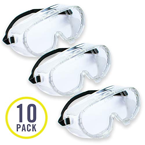 10 Pack of Safety Goggles (10 Pack Protective Goggles) Crystal Clear Eye Protection