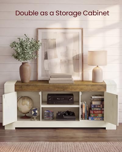Image of VASAGLE TV Stand, Farmhouse Entertainment Center with Storage Cabinets | Media Console Table for Living Room, Bedroom, for 65 Inch TV, Rustic White and Honey Brown ULTV623W201S