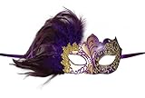 KAYSO INC Venetian Masquerade Mask with Feathers Gold & Purple