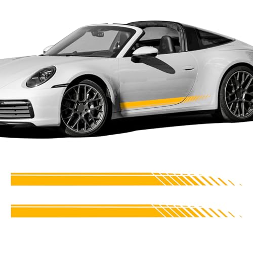 Image of 2Pcs Sports Racing Stripe Graphic Stickers, Side Door Vinyl Decals, Universal Car Decoration Accessories (Yellow)