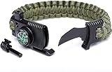 Paracord Survival Armband mit Messer | Pfeife | Kompass | Feuerstein | Seil | für Jagd Outdoor Camping Wandern Angeln | BuschCraft Survival Tool (Army Green)