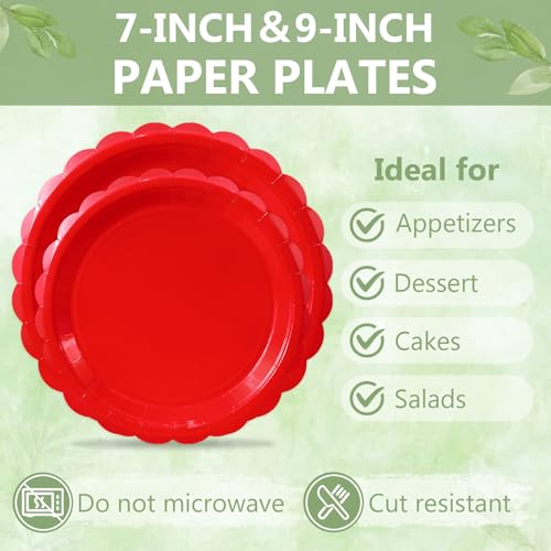Image of Mulbozy 100 Pcs Cute Red Paper Plates and Napkins Disposable Set for Party