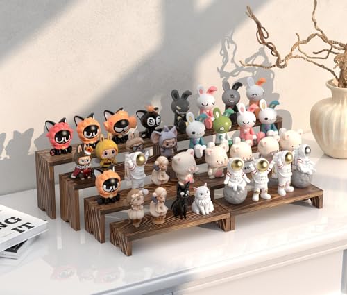 Image of 4 Set Wooden Tiered Risers Display Stands for Vendor Events,Stackable Wood Cupcake Display Stand,Farmhouse Decor Wood Dessert Table Display Set,Vendor Booth Display Items,Food Display Risers for Party