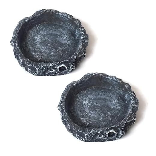 FZSSDAHP 2 cuencos de alimentación de reptiles de resina natural para reptiles, alimentador de terrario, plato de alimentación de roca para tortuga, lagarto, camaleón, iguana