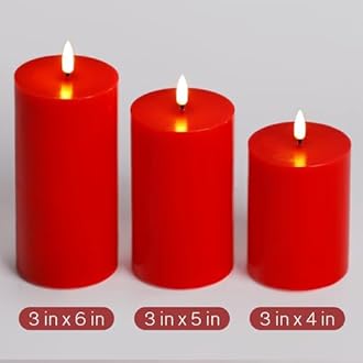 Eywamage Red Flameless LED Pillar Candles with Remote, Flickering Wax Battery Operated Christmas Candles Set of 3