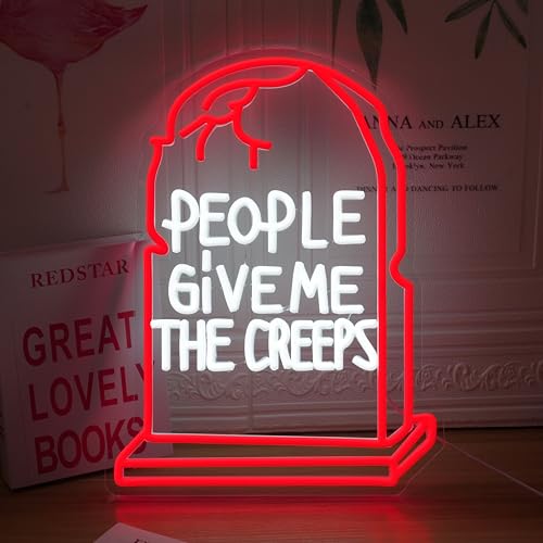 Image of GNVETZLL Halloween Neon Sign for Wall Decor Halloween Tombstone Neon Light Creeps Ghost LED Light up Sign for Party Gift Trick or Treat Party Backdrop