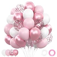 Pink Balloons Set - 62 Pcs 12 Inch pink and White Happy Birthday Balloons,Confetti latex helium balloon, Party Balloon for Pink Birthday Decorations, Wedding, Princess Party & Baby Shower Decorations