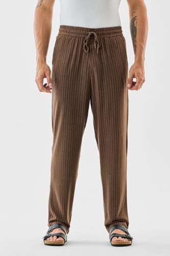 Image of SNITCH Men Casual Trousers | Relaxed Fit Pinstripe Design | Breathable Viscose Blend & Lightweight Fabric for Summer & Everyday Wear