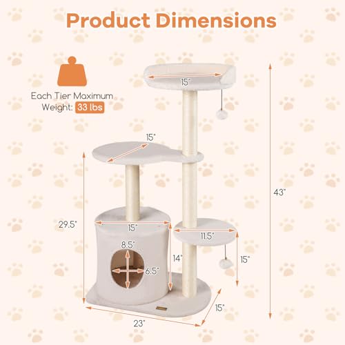 Árbol para gatos moderno 43 pulgadas con juguetes y rascadores miniatura 4