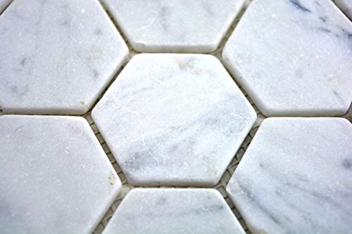 MOS44-0103_f - Piastrella a mosaico, in marmo naturale, colore: Bianco