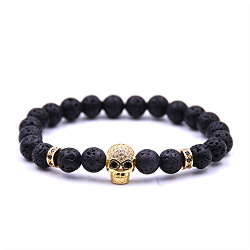 Bracelet en pierre volcanique 8 mm et tête de mort pour sublimer vos looks rock et casual
