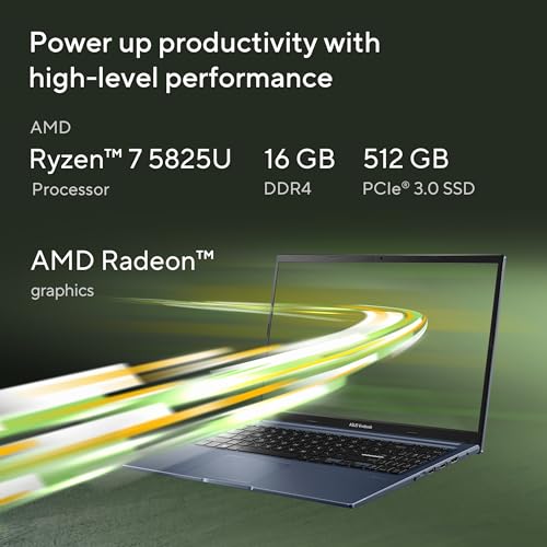 Image of ASUS Vivobook 15, Smartchoice, AMD Ryzen 7 5825U, 16GB RAM, 512GB SSD, FHD 15.6 inch, Windows 11, Office Home 2024, Quiet Blue, 1.7Kg, M1502YA-BQ703WS, AMD Radeon iGPU, M365 Basic (1Year)*, 42Whr Laptop