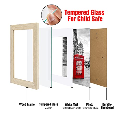 Gutag 4X6 Picture Frame, Tempered Glass And Composite Wood For 3.5X5 Photo With Mat Or 4X6 Photo Without Mat,Wall & Table Mounting For Rustic Home Decor，Set Of 4,Black,Oak,Brown,Grey #TOP2