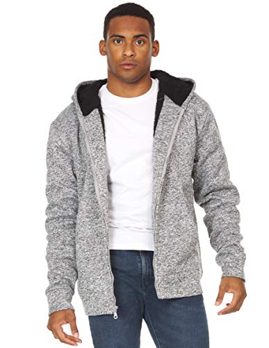 Men's Fuzzy Sherpa Lined Full-Zip Fleece Sweatshirt Hoodie Jacket (Small, Light Grey)
