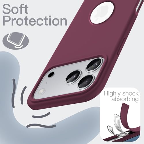 Image of Elzzi Microfiber Cover Compatible for iPhone 17 Pro Case Liquid Silicone Cases Protective Covers Shockproof Back Cover with High Raised Camera Lips (Wine red)