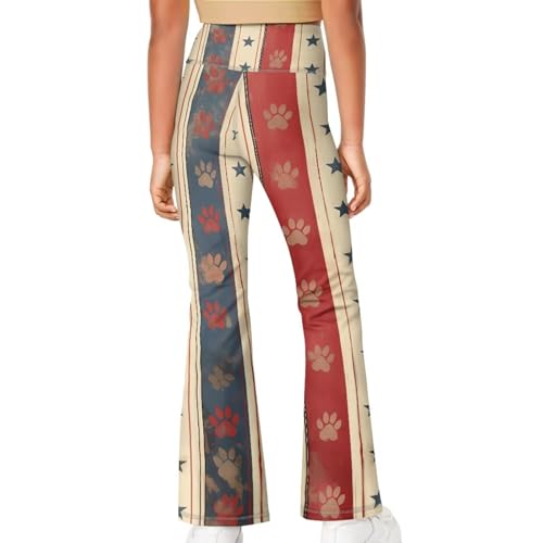American Flag Girl's Flare Leggings Casual Dog Paw High Waist Yoga Pants Bootcut Pants Kids Dance Bell Bottoms Leggings4