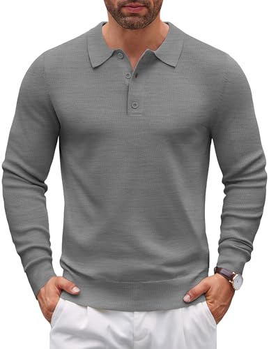 COOFANDY Men's Knit Polo Sweater Long Sleeve Pullover
