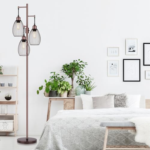 Nintiue Dimmable Floor Lamp, Industrial Floor Lamp Standing Tree Lamp with 800 Lumens LED Edison Bulbs & Elegant Teardrop Cage Heads Tall Lamps for Living Room Office Bedroom - Image 8