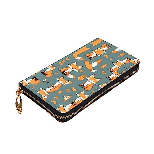 Leather Wallet 7.48 x 4.13 in - Stylish and Durable Wallet for Women with Multiple Compartments and Zipper Design Yellow fox Prints3