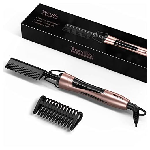 Electric Hot Comb by Terviiix, Pressing Combs for Black Hair, Wigs & Beard, Anti-Scald Straightening Comb with Keratin & Argan Oil Infused Teeth, Temperatures Adjustable, 60 Min Auto Shut Off