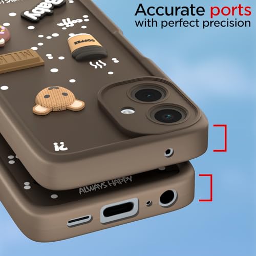 Image of Pikkme Bumper Case for Samsung Galaxy A06 | Cute Fun Cartoon 3D Bear Silicone Full Body Protection Back Cover (Brown)