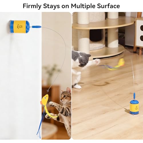 Image of Migipaws Interactive Automatic Cat Teaser Wand Toy with Strong Suction Cup, 70cm Flexible Wire & DIY Bending Design, Rechargeable Cat Exercise Toy with Auto Timer for Indoor Cats (Blue)